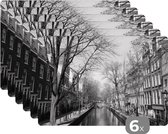 Set de Table - Napperons de Table en Plastique - Achterburgwal Amsterdam - Zwart - Wit - 45x30 cm - 6 pièces - Résistant à la Chaleur - Antidérapant - Pad - Amovible