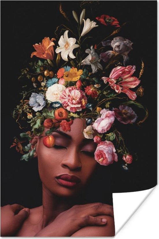 Poster Vrouw - Make up - Boeket - 20x30 cm