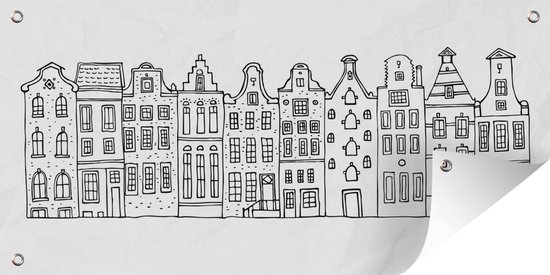 Poster jardin Maison - Amsterdam - Zwart - Wit - 60x30 cm - Toile jardin - Poster extérieur