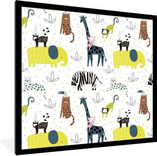 Fotolijst incl. Poster - Jungle - Giraffe - Aap - 40x40 cm - Posterlijst