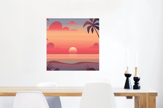 Affiche Soleil - Mer - Plage - Palmier - 50x50 cm