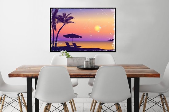 Cadre photo avec affiche - Plage - Chaise - Parasol - Nuit - 120x80 cm - Cadre pour affiche