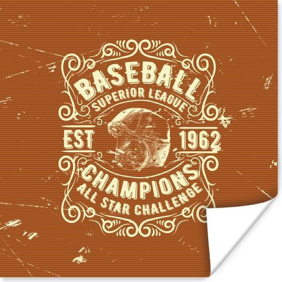 Poster Vintage - Honkbal - Bruin - 50x50 cm - Vaderdag cadeau - Geschenk - Cadeautje voor hem - Tip - Mannen