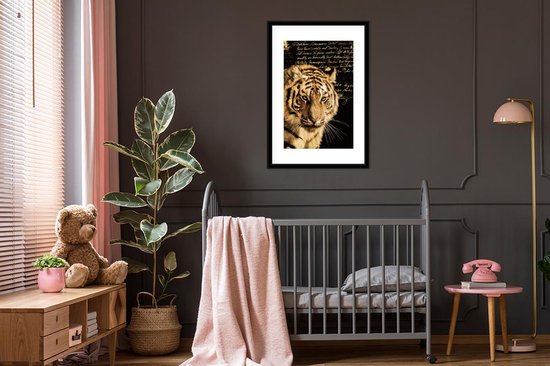 Fotolijst incl. Poster - Tijger - Tekst - Goud - 60x90 cm - Posterlijst