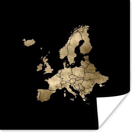 Poster Europa kaart - Goud - Zwart - 50x50 cm