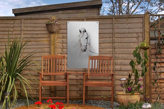 Décoration de jardin Cheval - Aquarelle - Animaux - Wit - 40x60 cm - Affiche jardin - Toile jardin - Affiche extérieur