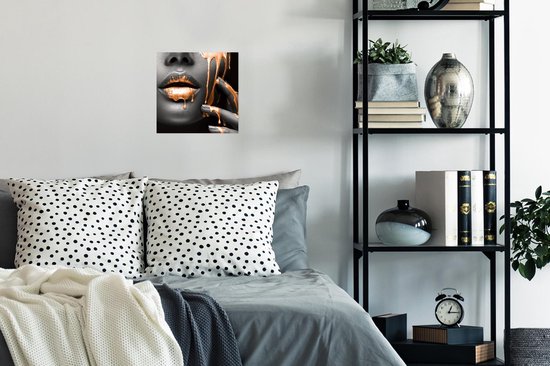 Poster Lippen - Oranje - Zwart - 30x30 cm