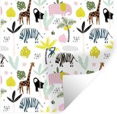 Muurstickers - Sticker Folie - Jungle - Olifant - Aap - 120x120 cm - Plakfolie - Muurstickers Kinderkamer - Zelfklevend Behang XXL - Zelfklevend behangpapier - Stickerfolie