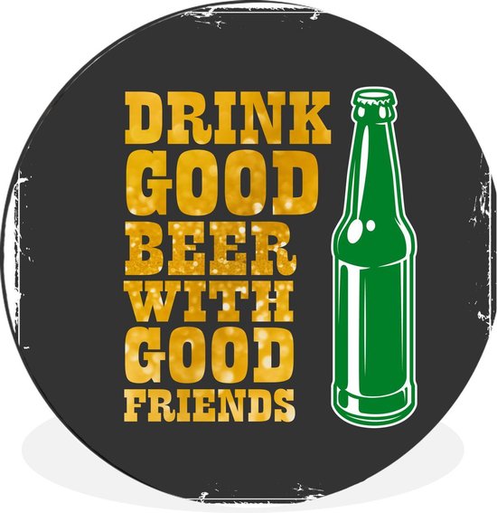 WallCircle - Wandcirkel - Muurcirkel - Mancave - Bier - Fles - Quotes - Vintage - Aluminium - Dibond - ⌀ 60 cm - Binnen en Buiten