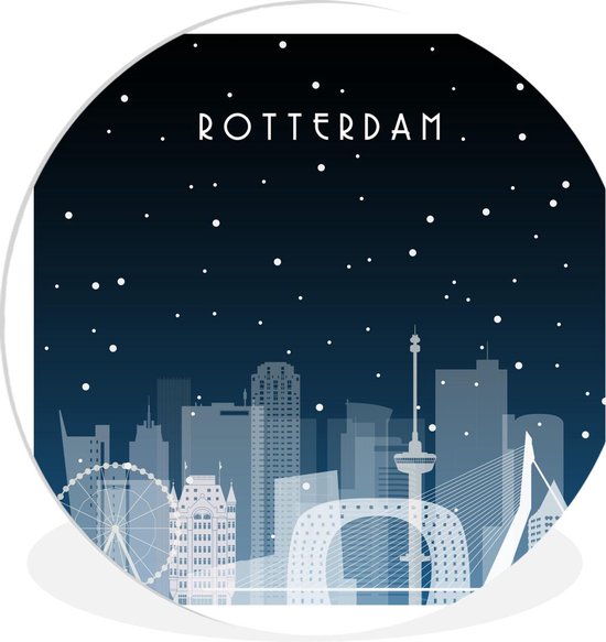 WallCircle - Wandcirkel ⌀ 30 - Winter - Sneeuw - Rotterdam - Ronde schilderijen woonkamer - Wandbord rond - Muurdecoratie cirkel - Kamer decoratie binnen - Wanddecoratie muurcirkel - Woonaccessoires