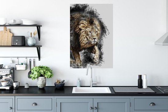 Stickers Stickers muraux - Illustration - Lion - Zwart - 60x90 cm - Feuille adhésive