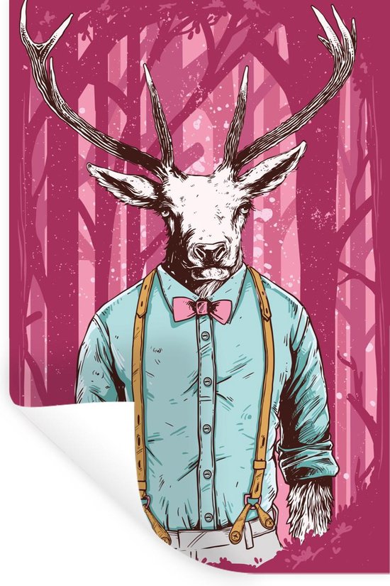 Stickers muraux - Film autocollant - Vintage - Cerf - Forêt - 20x30 cm - Film adhésif - Stickers muraux chambre d'enfant - Papier peint autocollant - Papier peint autocollant - Film autocollant