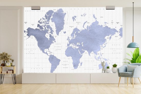 Carte du monde bleu avec motif texturé sur fond avec latitude et longitude 360x240 cm