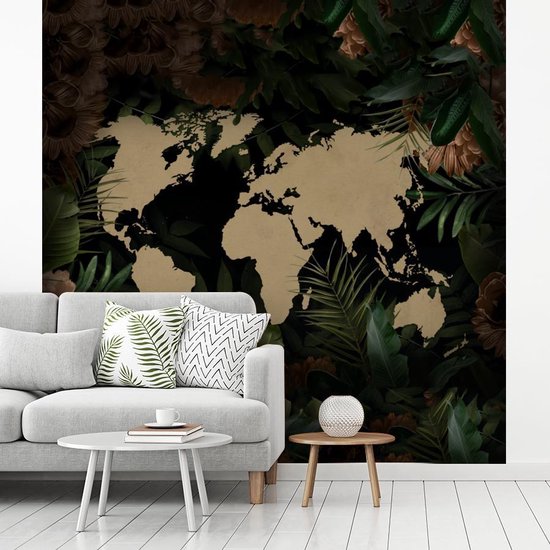 Papier peint - Papiers Papier peint photo Wereldkaart - Plantes - Fleurs - Largeur 280 cm x Hauteur 280 cm