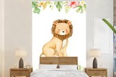 Papier peint - Papier peint photo Lion - Jungle - Fleurs - Feuilles - Largeur 155 cm x Hauteur 240 cm