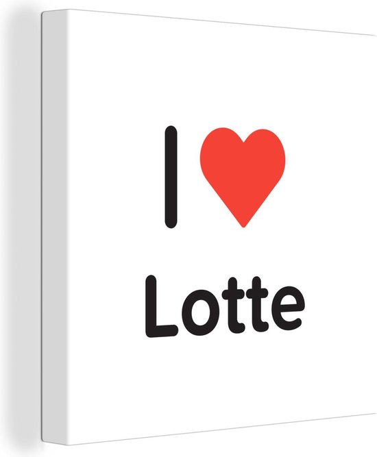 Canvas Schilderij I love - Lotte - Meisje - 50x50 cm - Wanddecoratie