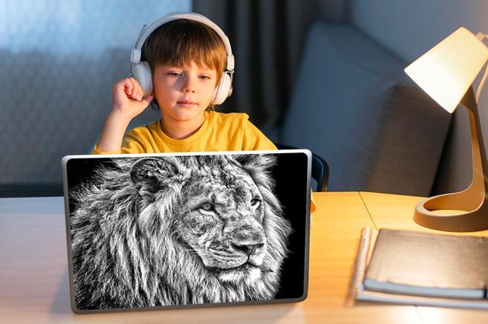 Sticker ordinateur portable - 12,3 pouces - Portrait - Lion - Zwart - Wit