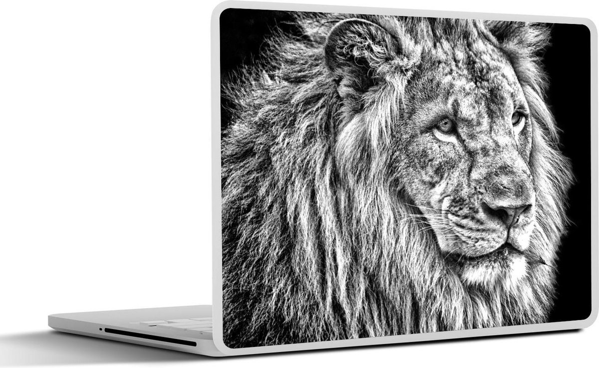 Laptop sticker - 14 inch - Portret - Leeuw - Zwart - Wit - 32x5x23x5cm - Laptopstickers - Laptop skin - Cover