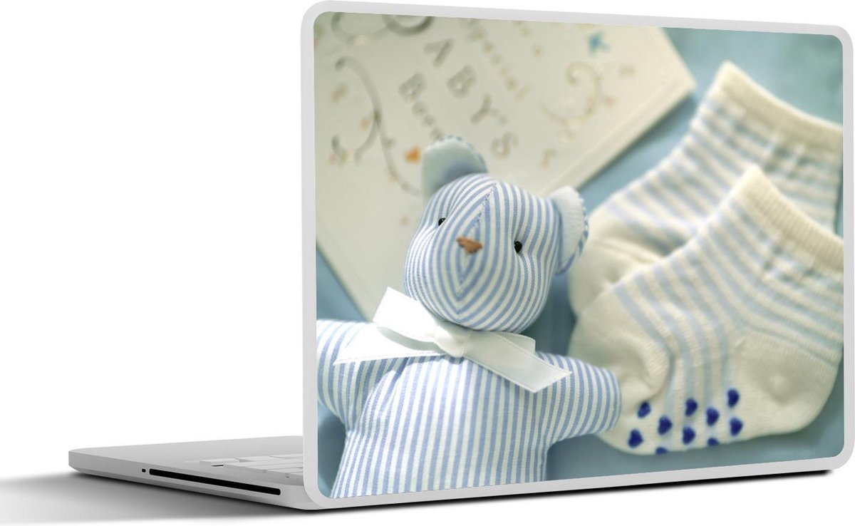 Afbeelding van product SleevesAndCases  Laptop sticker - 11.6 inch - Blauwe teddybeer en sokken