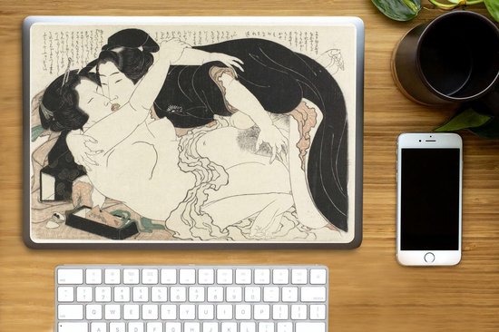 Sticker pour ordinateur portable - 15,6 pouces - Veuve et jeune homme - Peinture de Katsushika Hokusai