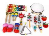 Buxibo Muziekset 21 Delig Inclusief Opbergtas -  Speelgoedinstrument voor Kinderen - Handbelletjes/Triangel/Sambabal/Trommel/Fluit - 16 Verschillende Instrumenten