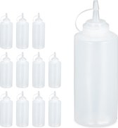 Relaxdays 12x knijpfles transparant - doseerfles - garneerfles - sausfles - 450 ml - set