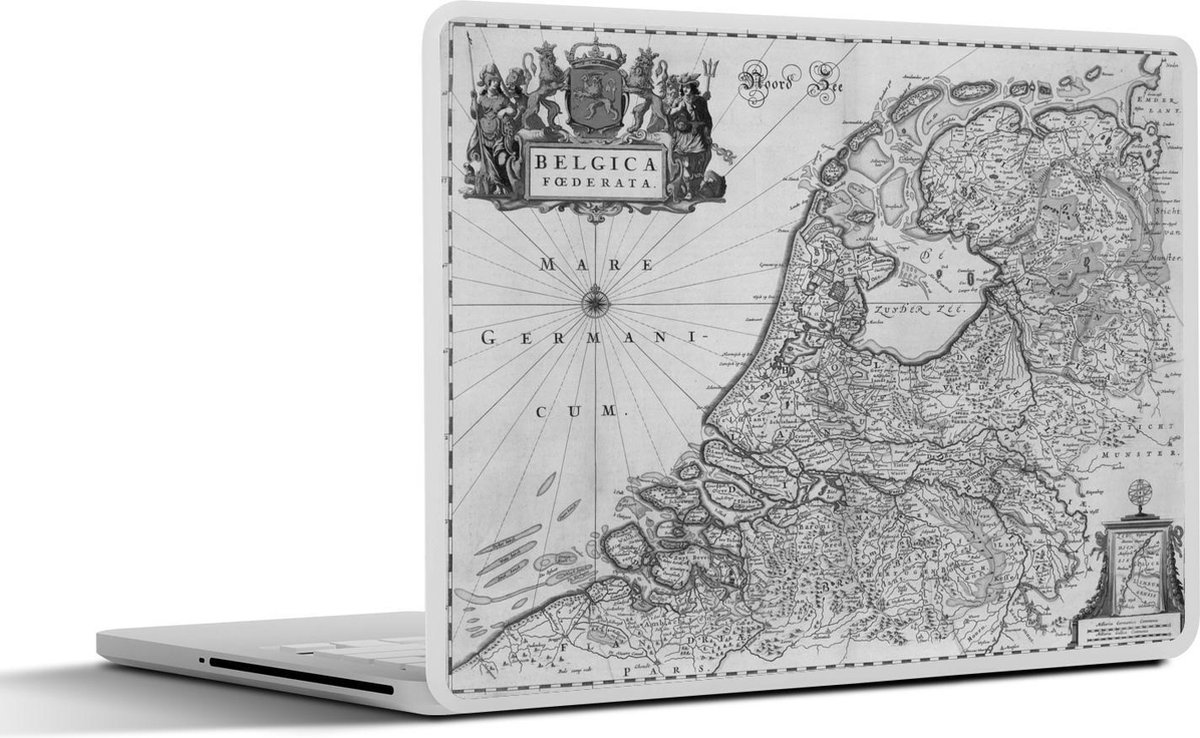 Laptop sticker - 13.3 inch - Zwart wit landkaart van Nederland - 31x22,5cm - Laptopstickers - Laptop skin - Cover