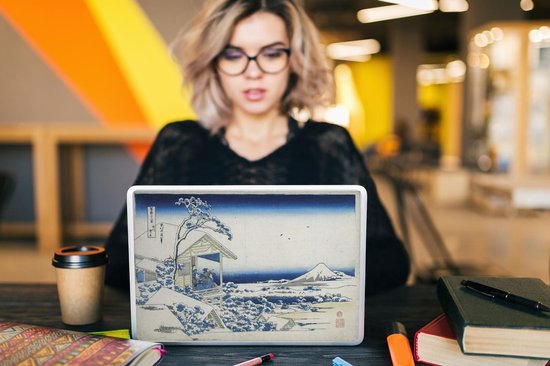 Autocollant pour ordinateur portable - 10,1 pouces - Matin enneigé à Koishikawa - Peinture de Katsushika Hokusai - 25x18cm - Autocollants pour ordinateur portable - Skin pour ordinateur portable - Couverture