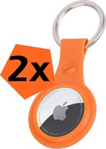 Hoesje Geschikt voor Apple AirTag Sleutelhanger Hoes Siliconen - Leder Look Hoesje Geschikt voor Apple AirTag-Sleutelhanger Hoesje Case - Oranje - 2 PACK