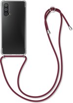 kwmobile telefoonhoesje compatibel met OnePlus Nord CE 5G - Hoesje met koord - Back cover in transparant / donkerrood