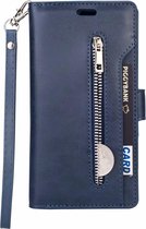 Hoesje geschikt voor iPhone 12 Mini - Bookcase - Koord - Pasjeshouder - Portemonnee - Rits - Kunstleer - Blauw