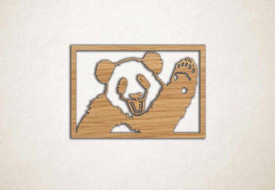 Wanddecoratie - Zwaaiende panda - XS - 20x30cm - Eiken - muurdecoratie - Line Art