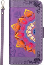 iPhone XR Book Case Hoesje met Patroon - Pasjeshouder - PU Leer - met Koord - Apple iPhone XR - Paars