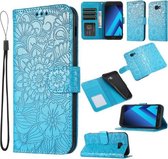 Voor Samsung Galaxy A5 (2017) Skin Feel Reliëf Zonnebloem Horizontale Flip Lederen Case met Houder & Kaartsleuven & Portemonnee & Lanyard (Blauw)