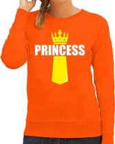 Koningsdag sweater Princess met kroontje oranje - dames - Kingsday outfit / kleding / trui XS