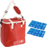 Koeltas draagtas schoudertas rood met 2 stuks flexibele koelelementen 18 liter