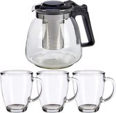 Glazen theepot met filter/infuser van 900 ml met 6x stuks theeglazen van 320 ml