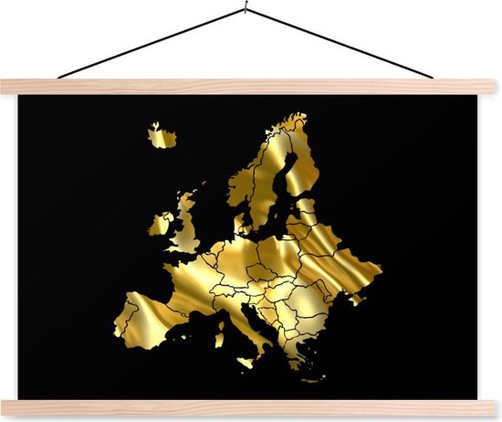 Posterhanger incl. Poster - Schoolplaat - Landkaart - Europa - Goud - 150x100 cm - Blanke latten