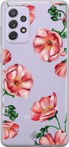 Casimoda® hoesje - Geschikt voor Samsung A72 - Red Flowers - Backcover - Siliconen/TPU - Rood