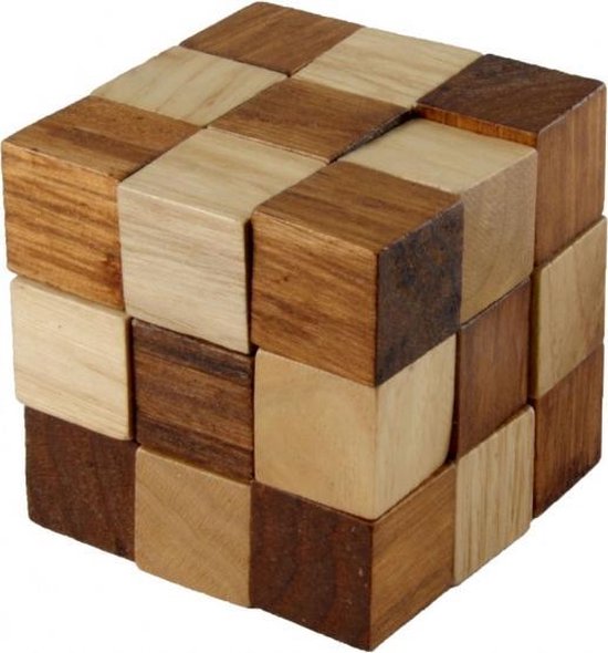 Afbeelding van het spel breinbreker IQ puzzel Kubus 8 cm hout bruin