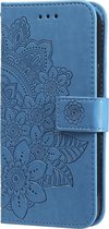 iPhone 12 Pro Max Book Case Hoesje met Patroon - Pasjeshouder - Portemonnee - Bloemenprint - Apple iPhone 12 Pro Max - Blauw