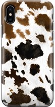Apple iPhone X/10/XS Telefoonhoesje - Extra Stevig Hoesje - 2 lagen bescherming - Met Dierenprint - Koeien Patroon - Lichtbruin
