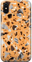 Apple iPhone X/10/XS Telefoonhoesje - Extra Stevig Hoesje - 2 lagen bescherming - Met Marmerprint - Terrazzo - Oranje