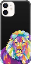 Apple iPhone 12 Hoesje - Premium Hardcase Hoesje - Dun en stevig plastic - Met Dierenprint - Leeuw - Paars