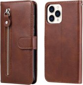 Mode Kalf Textuur Rits Horizontale Flip Leren Case met Standaard & Kaartsleuven & Portemonnee Functie Voor iPhone 13 Pro Max (Bruin)