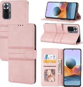 Voor Xiaomi Redmi Note 10 Pro 5G Reliëf Gestreepte Magnetische Gesp PU + TPU Horizontale Flip Lederen Case met Houder & Kaartsleuf & Portemonnee & Fotolijst & Sling (Roze)