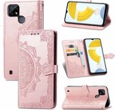 Voor OPPO Realme C21 Mandala Bloem Reliëf Horizontale Flip Lederen Case met Houder & Drie Kaartsleuven & Portemonnee & Lanyard (Rose Goud)