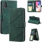 Skin Feel Business Horizontale Flip PU-lederen hoes met houder & sleuven voor meerdere kaarten & portemonnee & lanyard & fotolijst voor iPhone XS / X (groen)