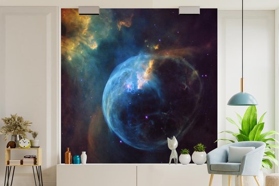 Golven natuurlijk Discriminatie Behang - Fotobehang Galaxy - Planeet - Blauw - Breedte 220 cm x hoogte 220  cm | bol.com
