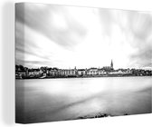 Canvas Schilderij Skyline van Nijmegen met de Waal - zwart wit - 30x20 cm - Wanddecoratie